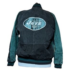 New York Jets Leather Bomber Jacket | 90s NFL | Black we& Green - Coming Soon!